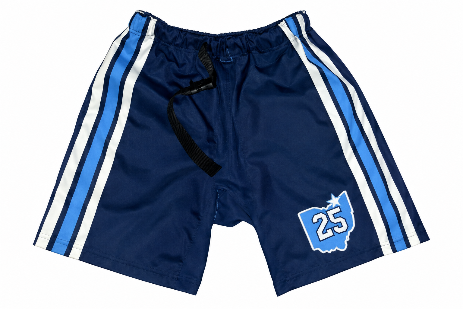 Navy hockey shells with blue and white side stripes